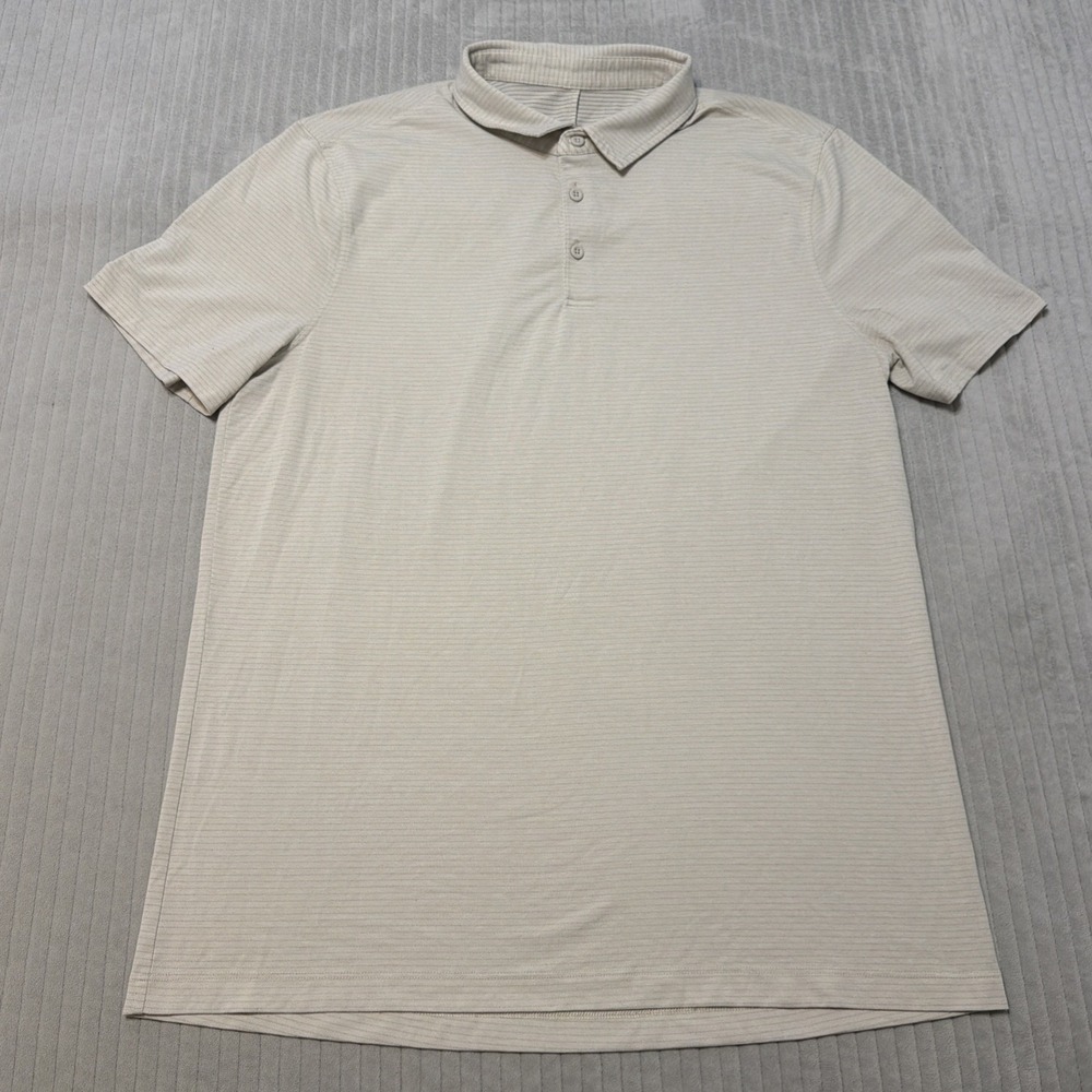 Lululemon Evolution Polo Men's Beige striped Short Sleeve Polo Large